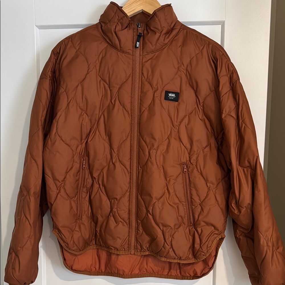 Vans Orange Puffer Jacket with Quilted Design